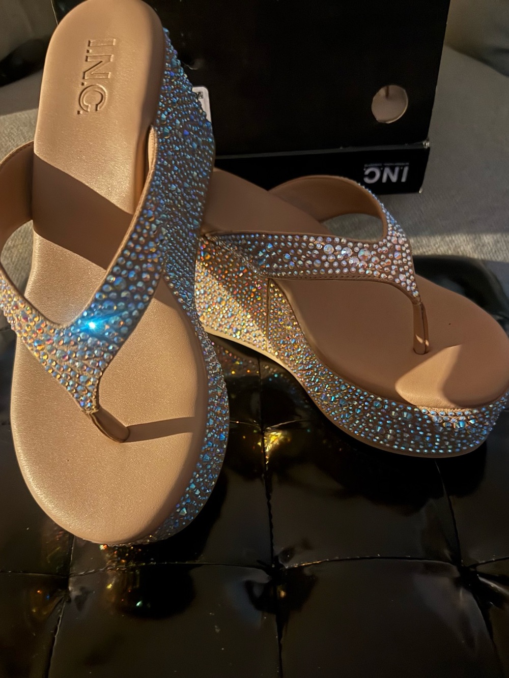 INC International Concepts Rose Gold Rhinestone Platform Sandals